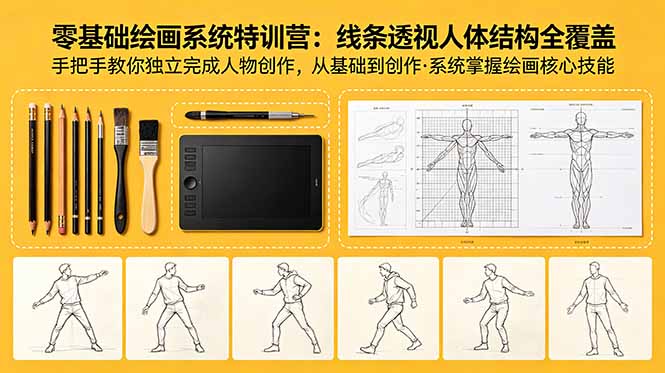 零基础绘画系统特训营：线条透视人体结构全覆盖，手把手教你独立完成人物创作-chywc
