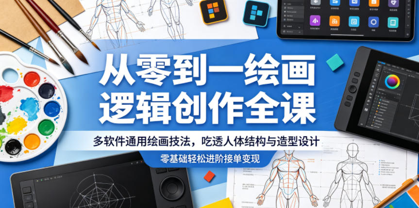 从零到一绘画逻辑创作全课，多软件通用绘画技法，吃透人体结构与造型设计，零基础轻松进阶接单变现-chywc