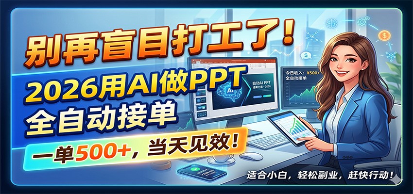别再盲目打工了！2026用AI做PPT全自动接单，一单5张+，当天见效！-chywc