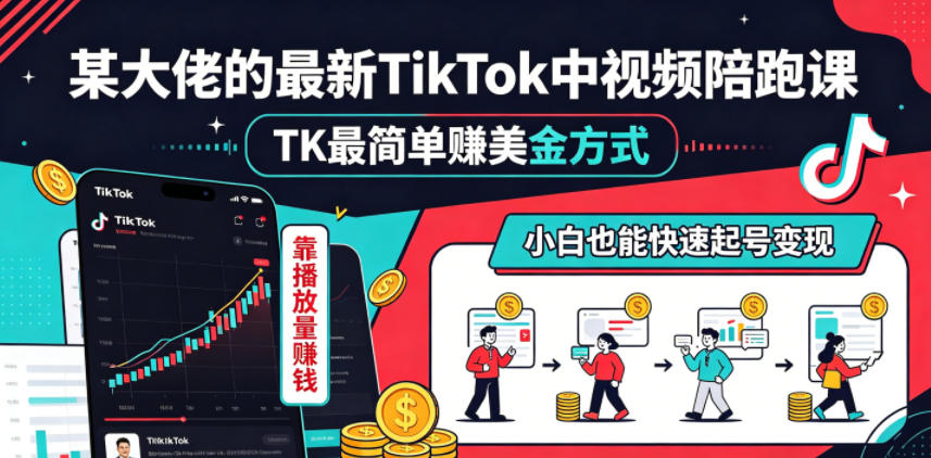 某大佬的最新TikTok中视频陪跑课，TK最简单賺美金方式，靠播放量賺钱，小白也能快速起号变现-chywc