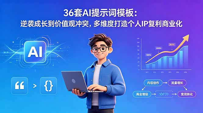 36套AI提示词模板：逆袭成长到价值观冲突，多维度打造个人IP复利商业化-chywc
