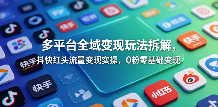 多平台全域变现玩法拆解，抖快红头流量变现实操，0粉零基础变现-chywc
