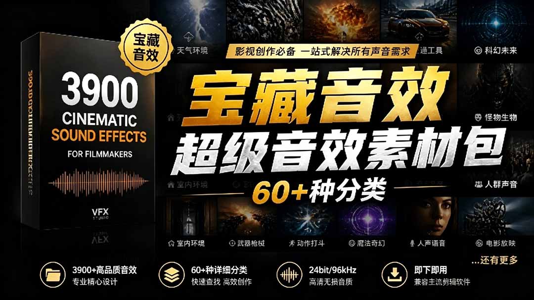 宝藏音效合集包！60+多种音效分类，共计3900个，分类清晰，全中文分类，高品质剪辑音效素材包-chywc