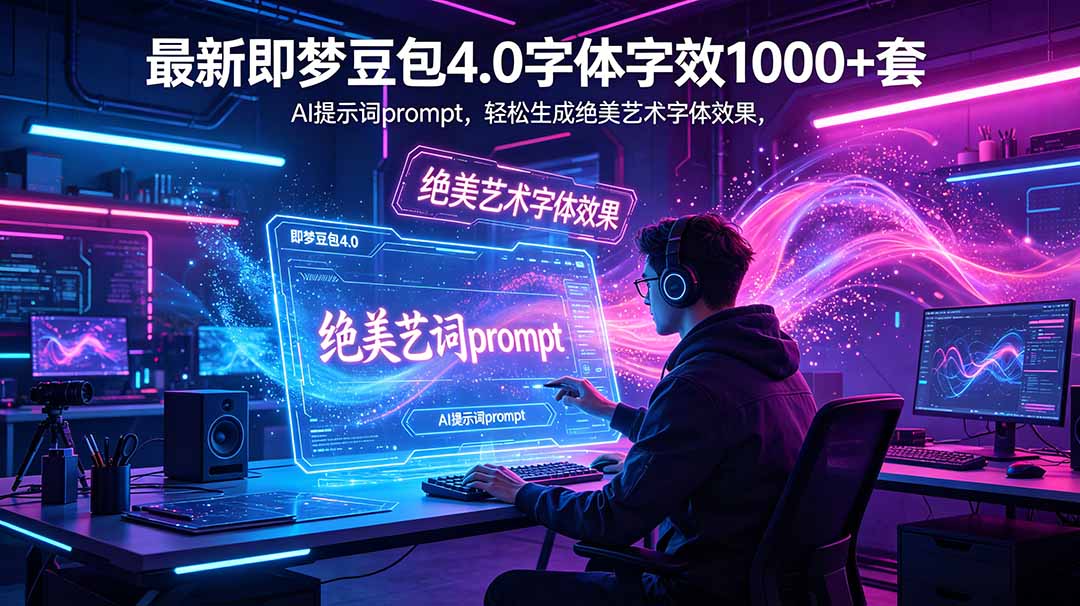 最新即梦豆包4.0字体字效1000+套，AI提示词prompt，轻松生成绝美艺术字体效果-chywc