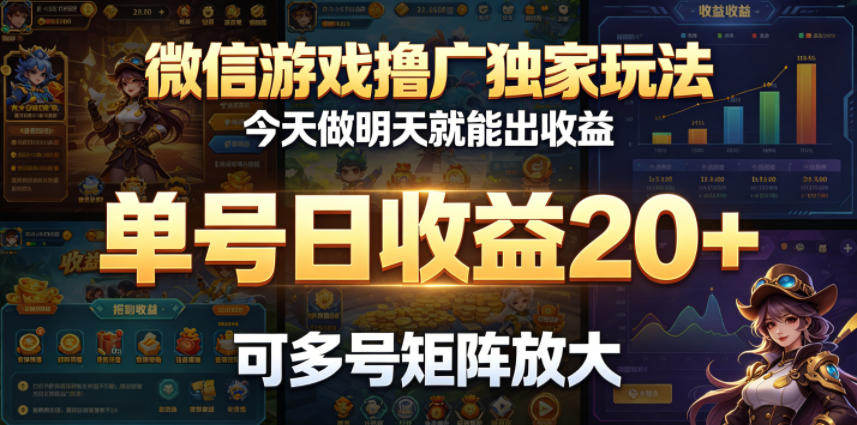 微信游戏撸广独家玩法，今天做明天就能出收益，单号日收益20+，可多号矩阵放大-chywc