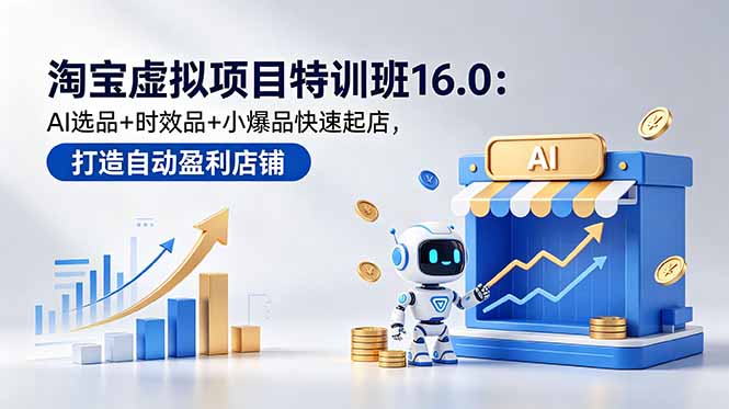 淘宝虚拟项目特训班16.0：AI选品+时效品+小爆品快速起店，打造自动盈利店铺-chywc