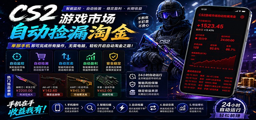 CSGO挂机捡漏项目通过利用游戏饰品交易机制，结合薄凉软件辅助捡漏，实现盈利-chywc