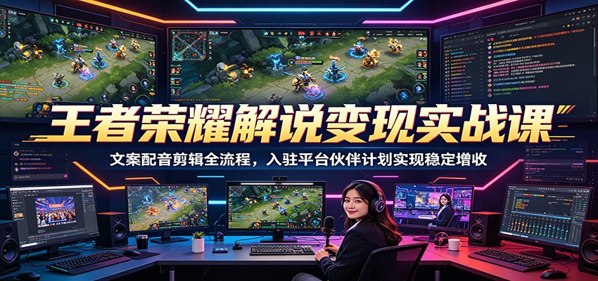 王者荣耀解说变现实战课：文案配音剪辑全流程，入驻平台伙伴计划实现稳定增收-chywc