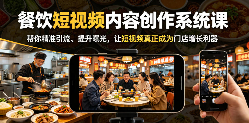 餐饮短视频内容创作系统课，帮你精准引流、提升曝光，让短视频真正成为门店增长利器-chywc