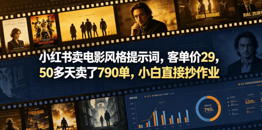 小红书卖电影风格提示词，客单价29，50多天卖了790单，小白直接抄作业！-chywc