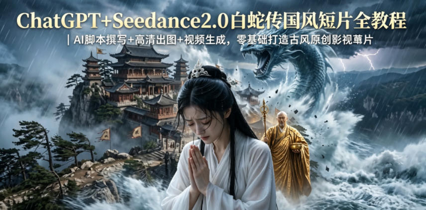 ChatGPT+Seedance2.0白蛇传国风短片全教程｜AI脚本撰写+高清出图+视频生成，零基础打造古风原创影视短片-chywc