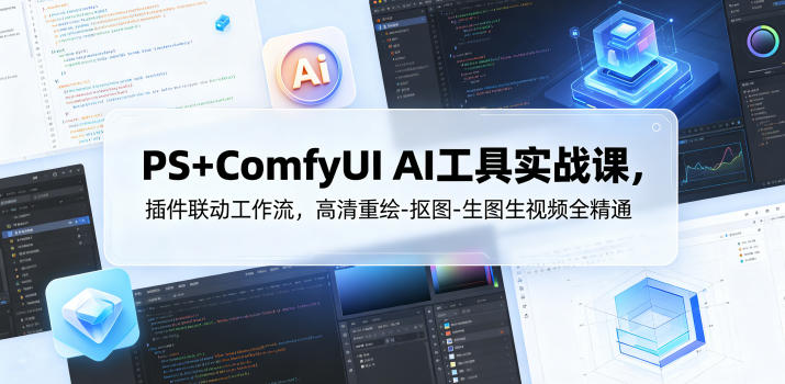 PS+ComfyUI AI工具实战课，插件联动工作流，高清重绘-抠图-生图生视频全精通-chywc