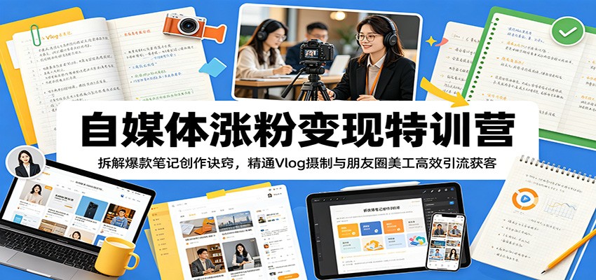 自媒体涨粉变现特训营：拆解爆款笔记创作诀窍，精通Vlog摄制与朋友圈美工高效引流获客-chywc