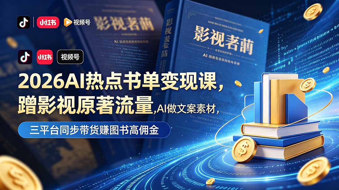 2026AI热点书单变现课，蹭影视原著流量，AI做文案素材，三平台同步带货赚图书高佣金-chywc