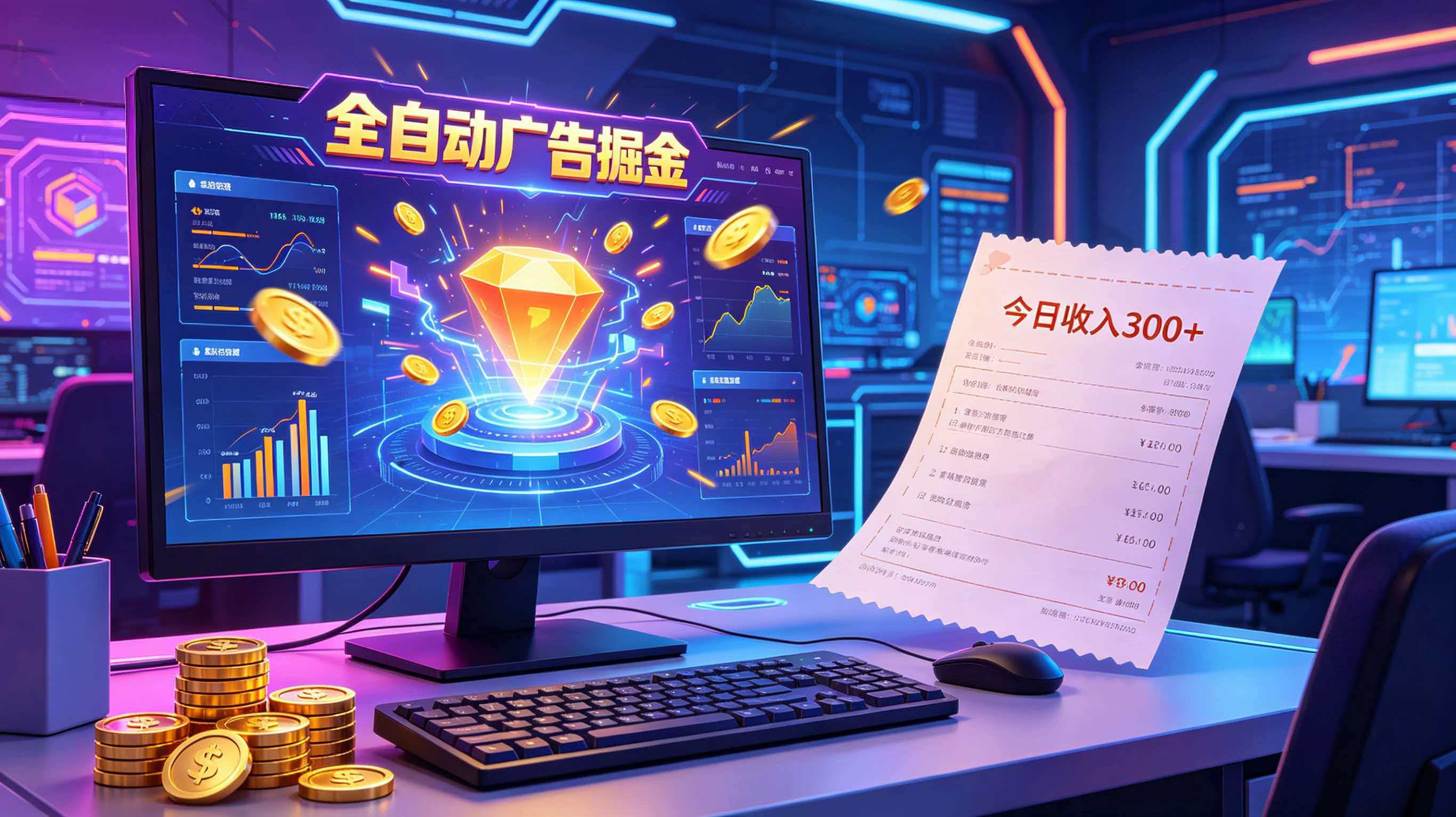 全自动广告掘金，日入300+。全程Ai自动化运行，解放双手，时间自由。收益稳定-chywc