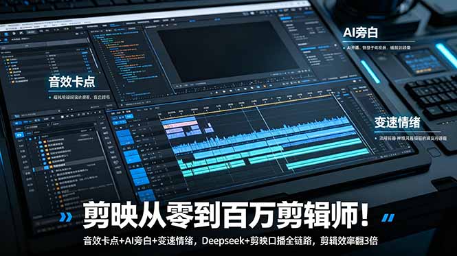 剪映从零到百万剪辑师！音效卡点+AI旁白+变速情绪，Deepseek+剪映口播全链路，剪辑效率翻3倍-chywc