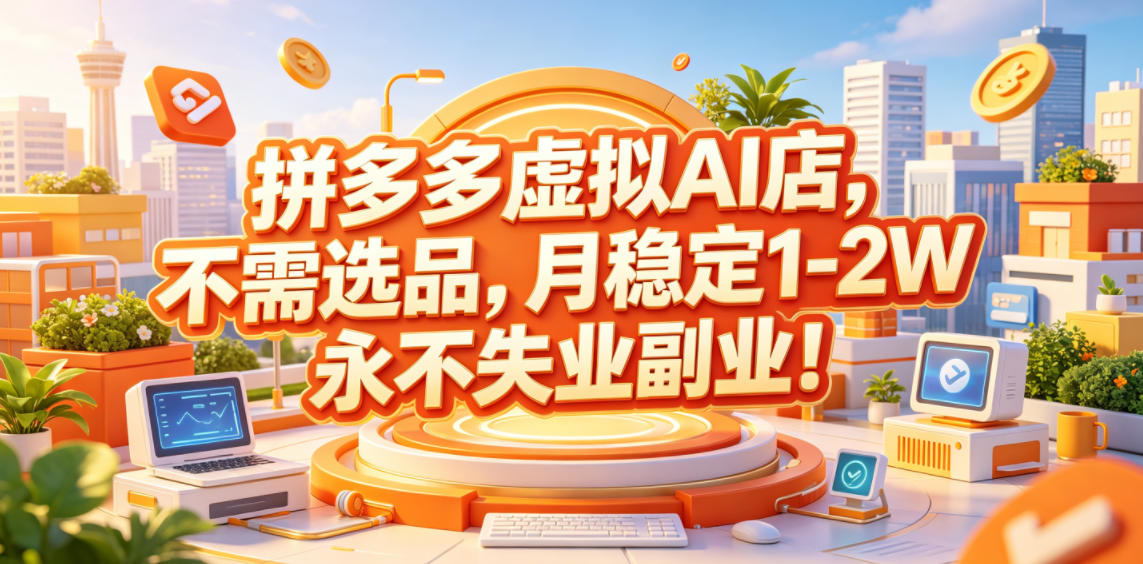 拼多多虚拟AI店，不需选品，月稳定1-2W，永不失业副业！【揭秘】-chywc