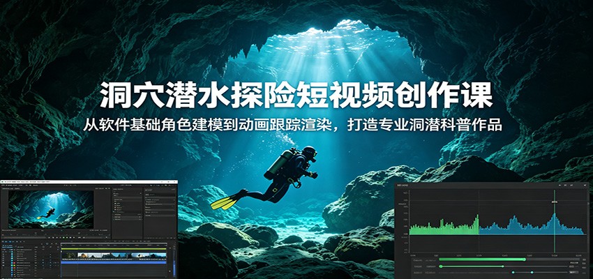 洞穴潜水探险短视频创作课：从软件基础角色建模到动画跟踪渲染，打造专业洞潜科普作品-chywc