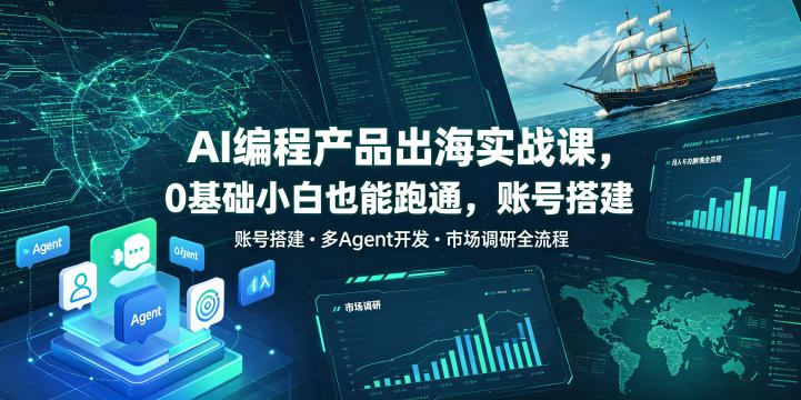 AI编程产品出海实战课，0基础小白也能跑通，账号搭建・多Agent开发・市场调研全流程，月入千刀跨境变现教程-chywc