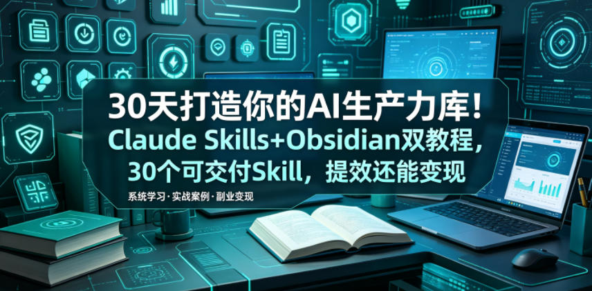 30天打造你的AI生产力库！Claude Skills+Obsidian 双教程，30 个可交付 Skill，提效还能变现-chywc