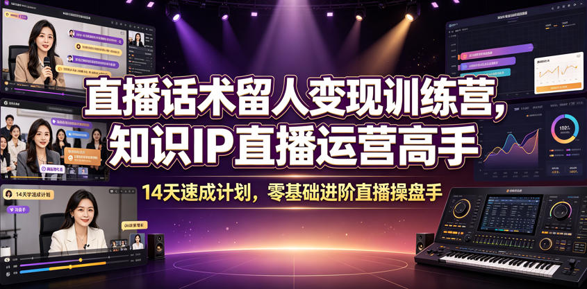 直播话术留人变现训练营，知识IP直播运营高手，14天速成计划，零基础进阶直播操盘手-chywc