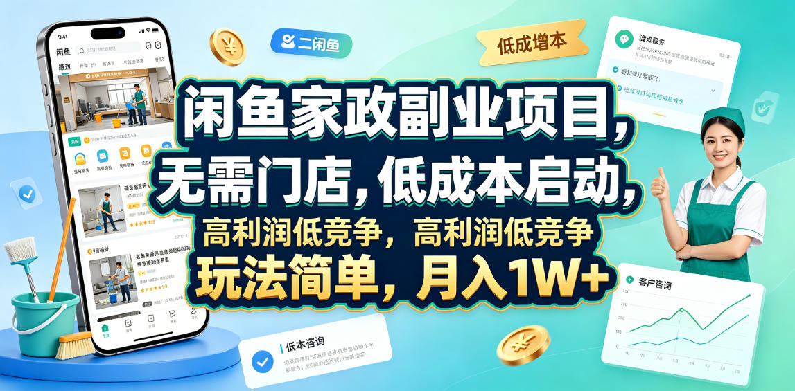 闲鱼家政副业项目，无需门店，低成本启动，高利润低竞争，玩法简单，月入1W+-chywc