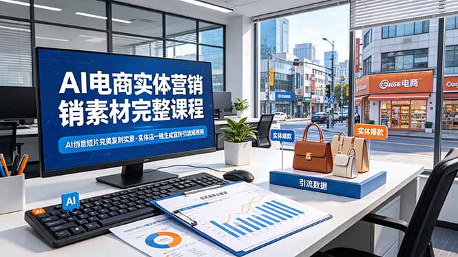 AI电商实体营销素材完整课程，AI创意短片完美复刻实景，实体店一键生成宣传引流短视频-chywc