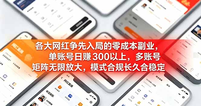 各大网红争先入局的零成本副业，单账号日赚 300 以上，多号矩阵可放大，模式合规长久稳定！-chywc