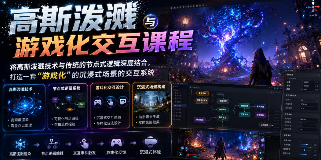 高斯泼溅与游戏化交互课程，将高斯泼溅技术与传统的节点式逻辑深度结合，打造一套“游戏化”的沉浸式场景的交互系统-chywc
