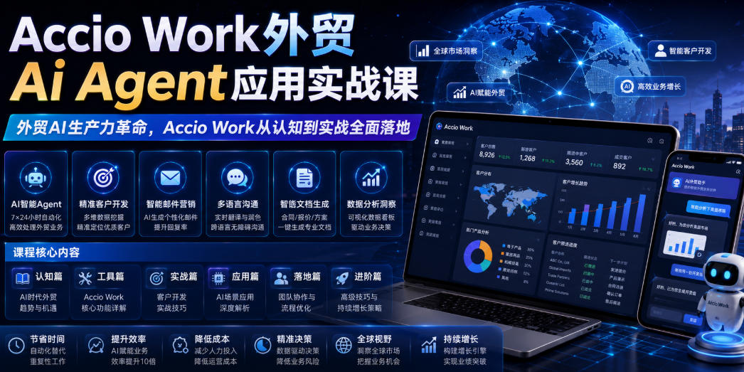 Accio Work外贸Ai Agent应用实战课，外贸AI生产力革命，Accio Work从认知到实战全面落地-chywc