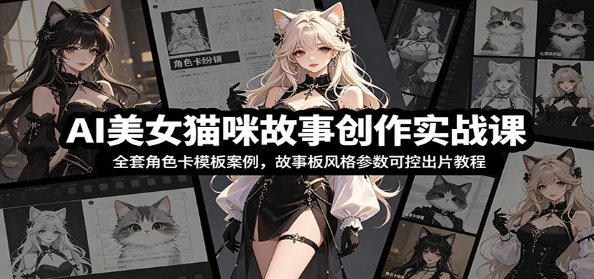 AI美女猫咪故事创作实战课：全套角色卡模板案例，故事板风格参数可控出片教程-chywc