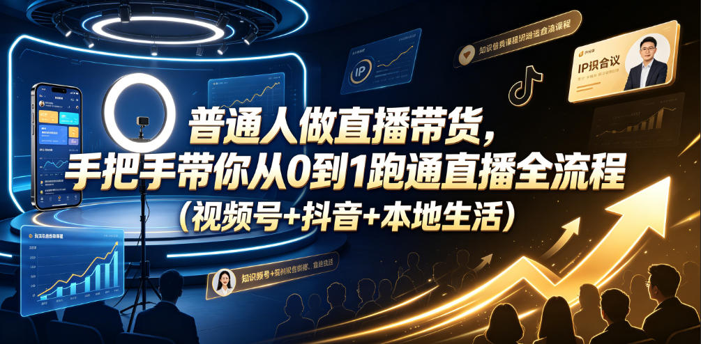 普通人做直播带货，手把手带你从0到1跑通直播全流程(视频号+抖音+本地生活)-chywc