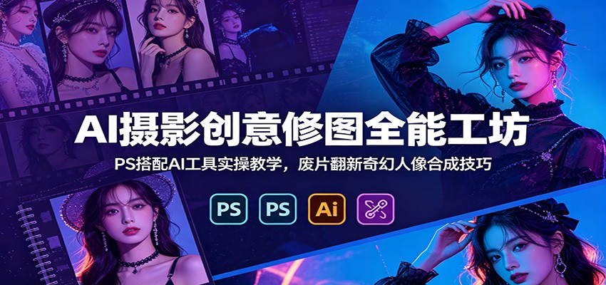 AI摄影创意修图全能工坊：PS搭配AI工具实操教学，废片翻新奇幻人像合成技巧-chywc