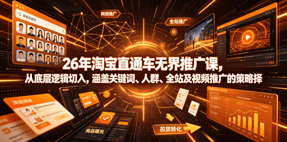 26年淘宝直通车无界推广课，从底层逻辑切入，涵盖关键词、人群、全站及视频推广的策略选择-chywc