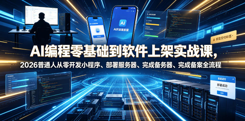 AI编程零基础到软件上架实战课，2026普通人从零开发小程序、部署服务器、完成备案全流程项目落地教程-chywc