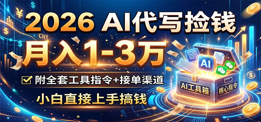 2026 AI代写捡钱,月入1-3万,附全套工具指令+接单渠道,小白直接上手搞钱-chywc
