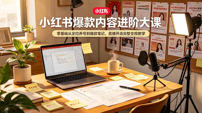 小红书爆款内容进阶大课，零基础从定位养号到爆款笔记，直播开店完整变现教学-chywc