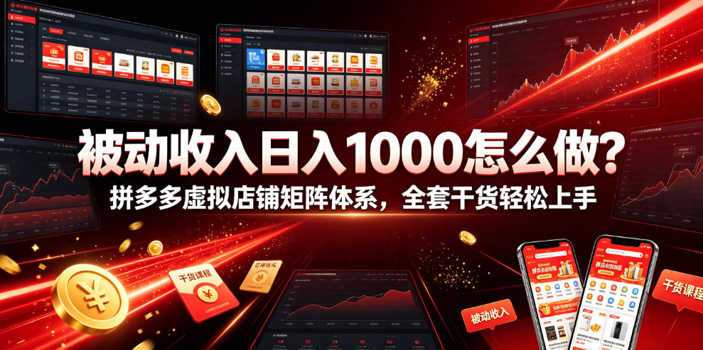 被动收入日入1000怎么做？拼多多虚拟店铺矩阵体系，全套干货轻松上手【揭秘】-chywc
