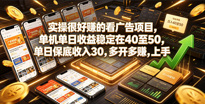实操很好賺的看广告项目，单机单日收益稳定在40至50，单日保底收入30，多开多賺，上手就能变现【揭秘】-chywc