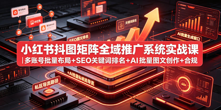小红书抖图矩阵全域推广系统实战课｜多账号批量布局+SEO关键词排名+AI批量图文创作+合规私域导流完整落地教程-chywc