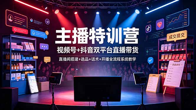 主播特训营:视频号+抖音双平台直播带货,直播间搭建+选品+话术+开播全流程系统教学-chywc