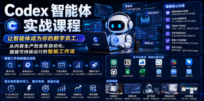Codex智能体实战课程，让智能体成为你的数字员工，从内容生产到业务自动化，搭建可持续运行的智能工作流-chywc