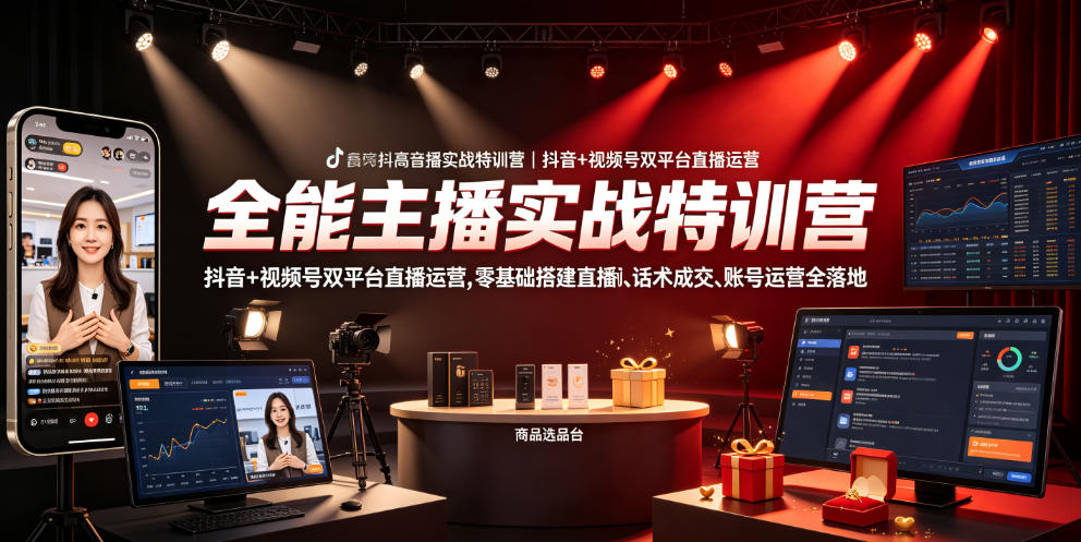 全能主播实战特训营｜抖音+视频号双平台直播运营，零基础搭建直播间、精准选品、话术成交、账号运营全落地-chywc