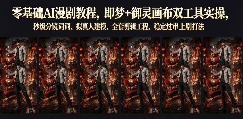 零基础AI漫剧教程，即梦+御灵画布双工具实操，秒级分镜提示词、拟真人建模、全套剪辑工程、稳定过审上剧打法-chywc