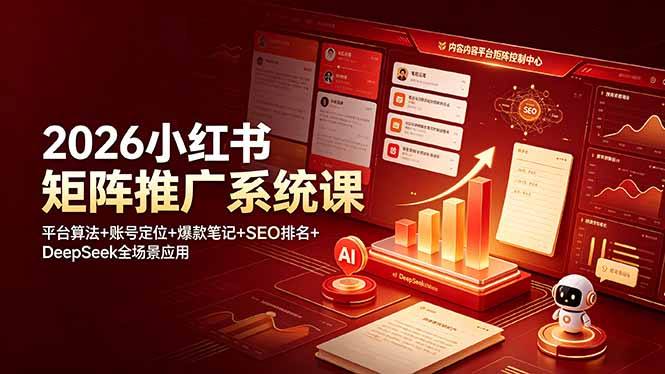 2026小红书矩阵推广系统课：平台算法+账号定位+爆款笔记+SEO排名+DeepSeek全场景应用-chywc