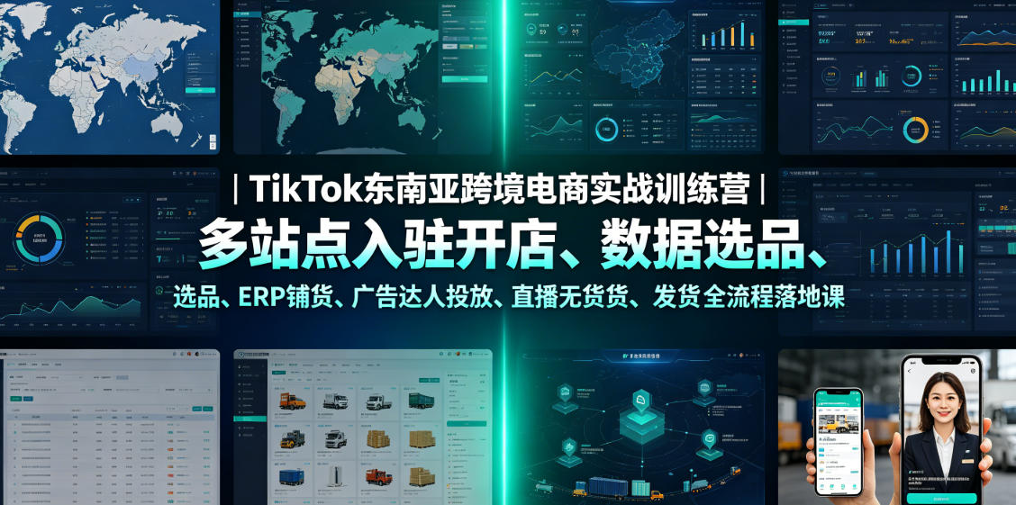 TikTok东南亚跨境电商实战训练营｜多站点入驻开店、数据选品、ERP铺货、广告达人投放、直播无货源发货全流程落地课-chywc