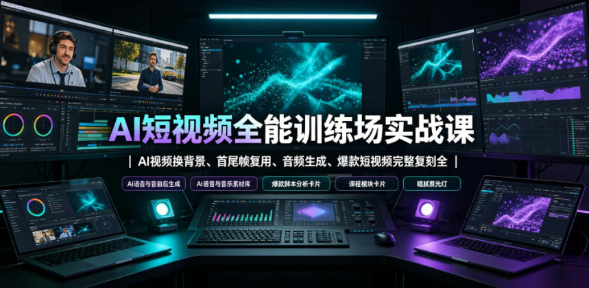 AI短视频全能训练场实战课｜AI视频换背景、首尾帧复用、音频生成、爆款短视频完整复刻全套实操教学-chywc