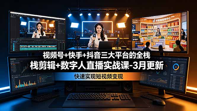 视频号+快手+抖音三大平台的全栈剪辑+数字人直播实战课-3月更新：快速实现短视频变现-chywc