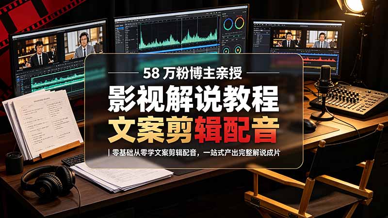 58 万粉博主荧幕春秋亲授影视解说教程｜零基础从零学文案剪辑配音，一站式产出完整解说成片-chywc
