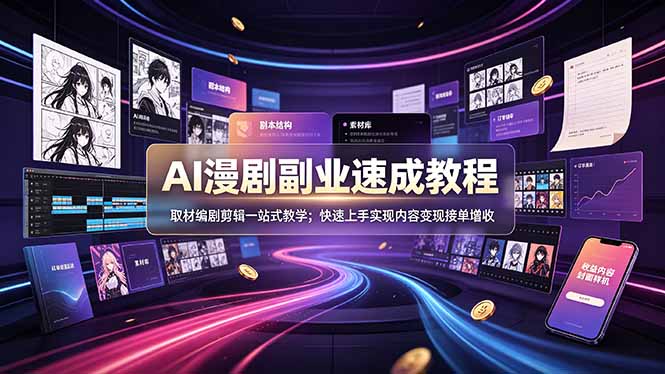 AI漫剧副业速成教程，取材编剧剪辑一站式教学；快速上手实现内容变现接单增收-chywc